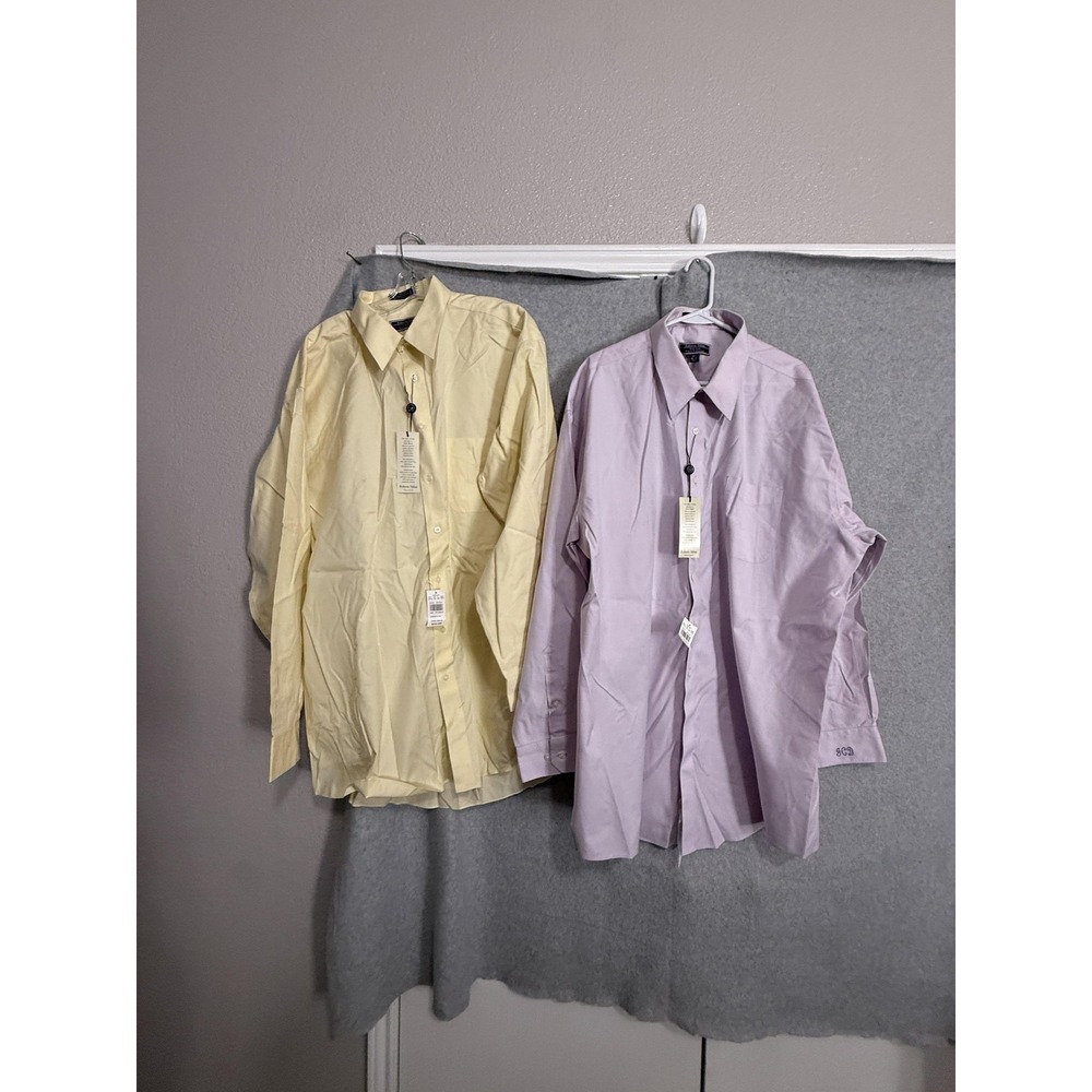 Roberto Villini Dress Shirt Mens‎ 18.5 36/37 2 Pack Pastel Yellow Monogram